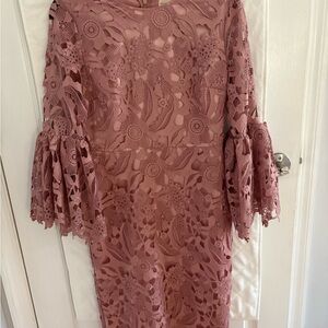 Rachel Parcell Lace Bell Sleeve Dress in Mauve